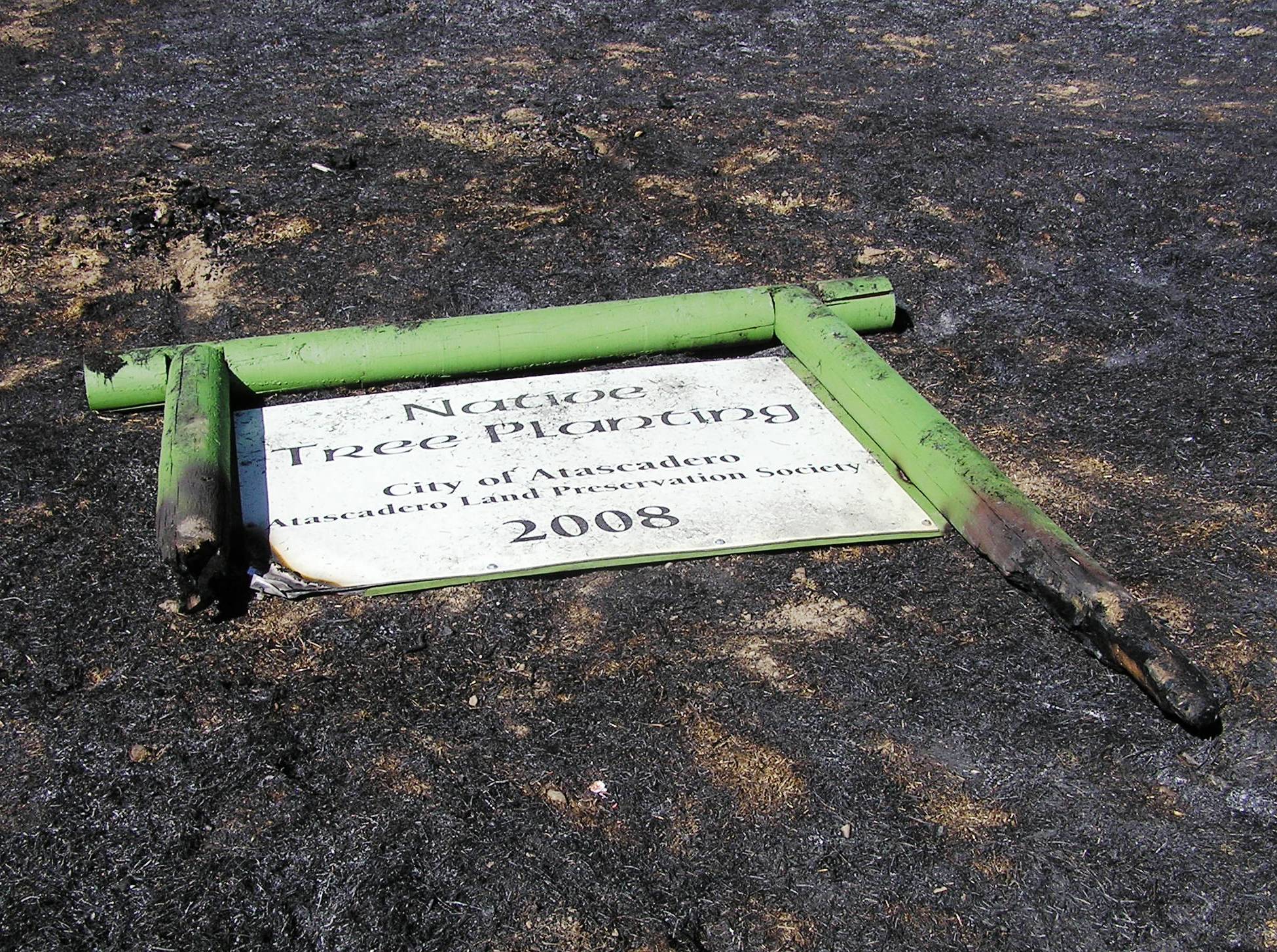 The burnd sign at Carmelita planting site back in June 2020.